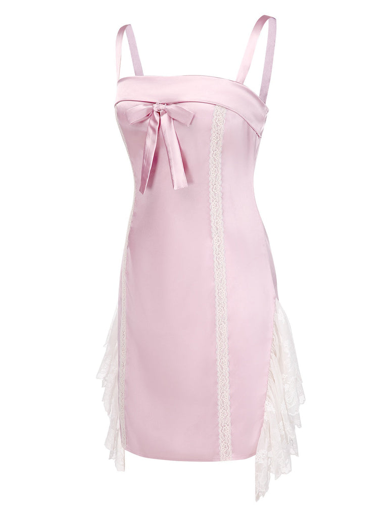 [Prévente] Nuisette rose en maille patchwork nœud années 1960
