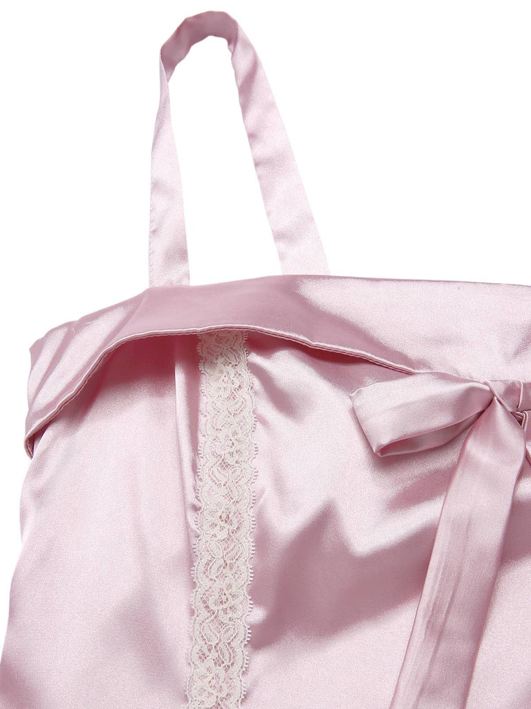 [Prévente] Nuisette rose en maille patchwork nœud années 1960