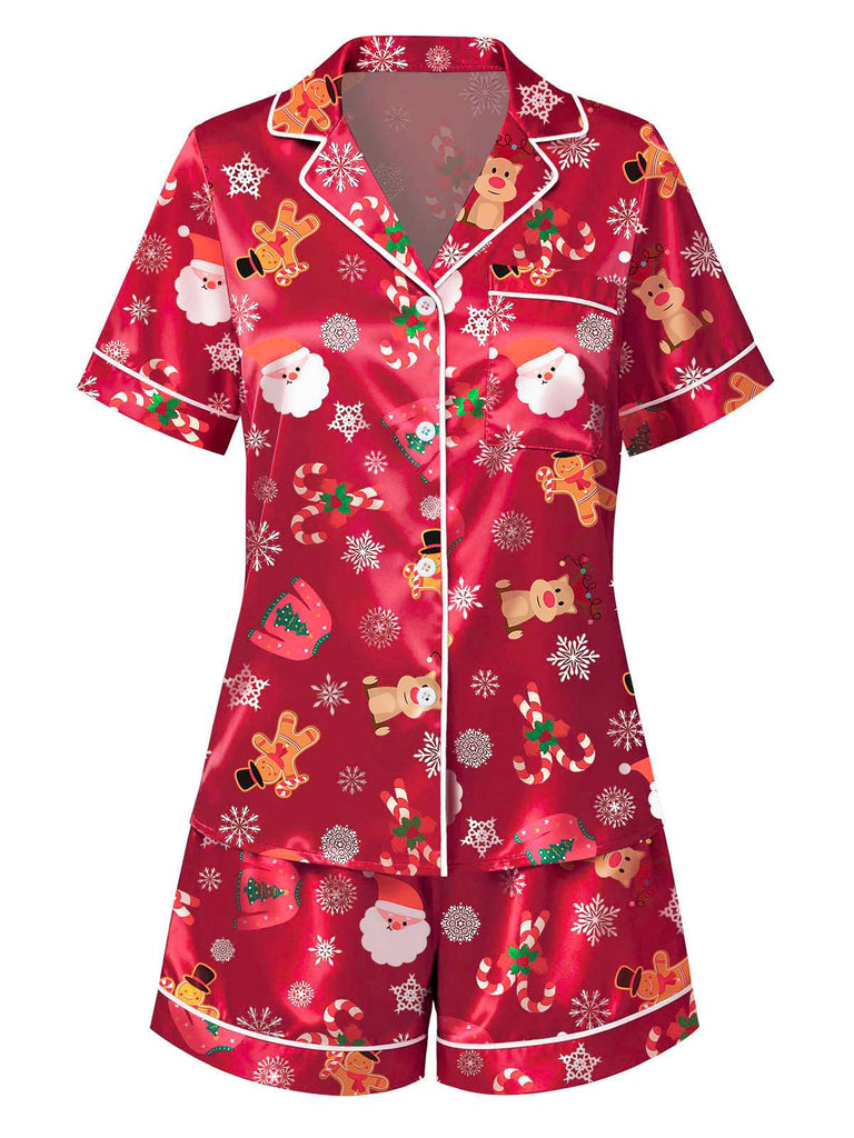 Ensemble pyjama rouge à imprimé Noël années 1950