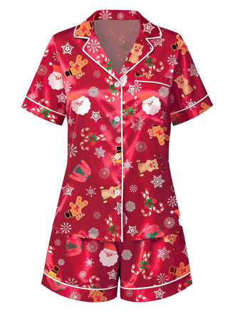 Ensemble pyjama rouge à imprimé Noël années 1950