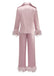 Ensemble pyjama en satin uni à bordure de plumes des années 1930