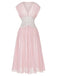 Robe de chambre rose en dentelle plissée et résille taille cintrée années 1930