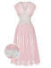 Robe de chambre rose en dentelle plissée et résille taille cintrée années 1930