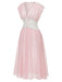 Robe de chambre rose en dentelle plissée et résille taille cintrée années 1930