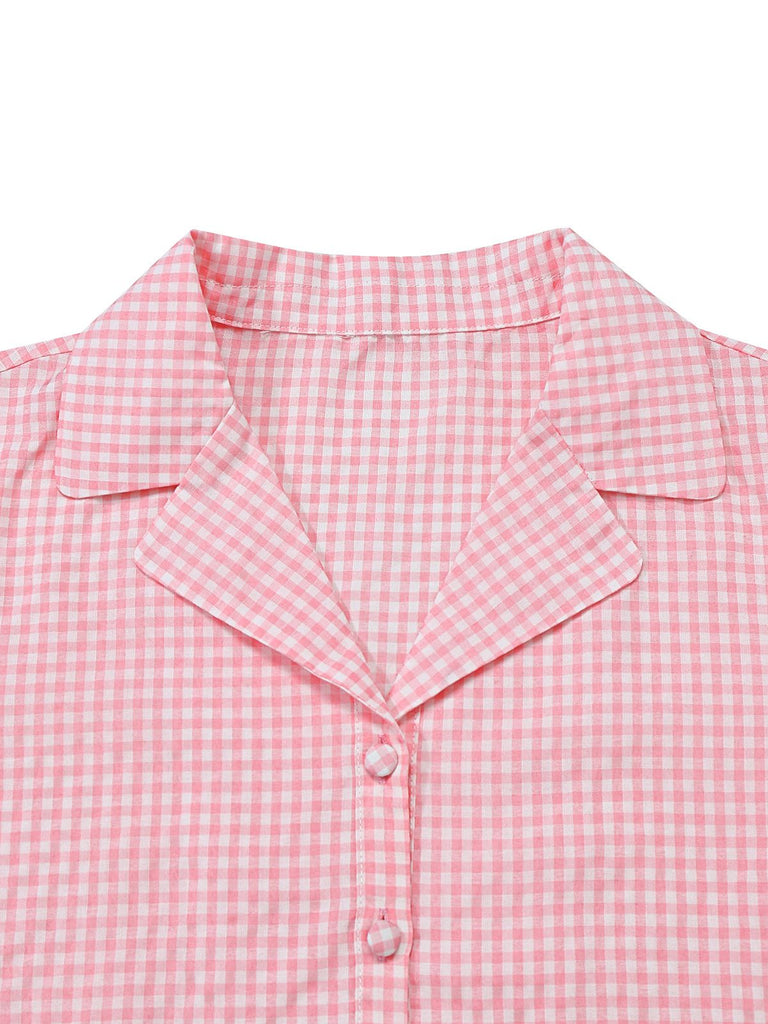 [Prévente] Ensemble pyjama rose carreaux vichy volants et rubans années 50