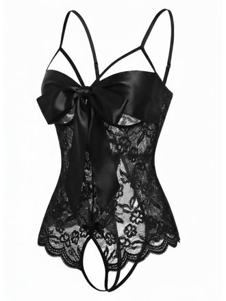 [Prévente] Lingerie noire en dentelle et satin avec nœud années 1970