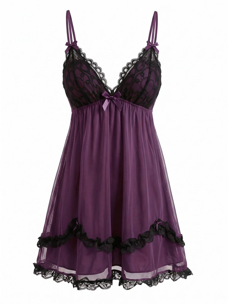 Chemise De Nuit À Bretelles Tulle Dentelle Vert Années 1930