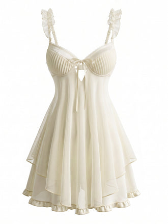 Robe De Nuit Champagne Breteilles À Volants Années 1950