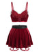 Ensemble pyjama rouge de Noël en velours et fourrure à fines bretelles Années 1950 - 2