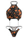 Body lingerie orange à col Halter, chaînes et crânes pour Halloween Années 1950 - 1