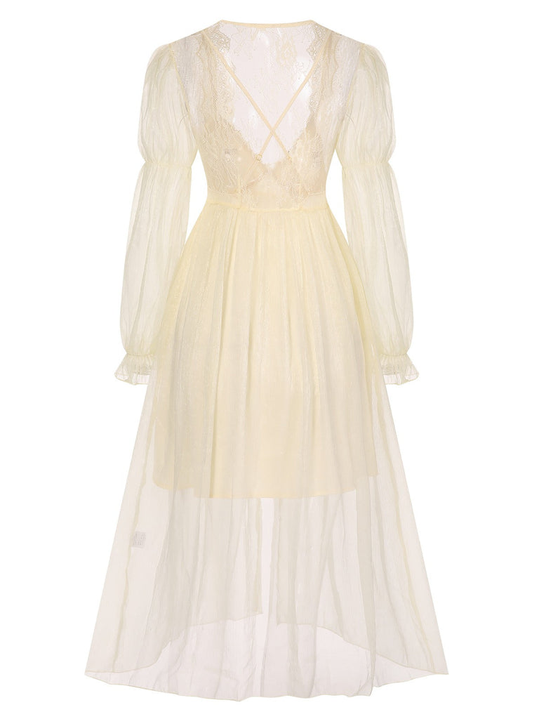 2PCS Chemise de nuit et peignoir fendus à bretelles florales abricot années 1950