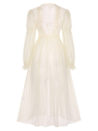 Robe de chambre à bordure en dentelle de style royal abricot des années 1950