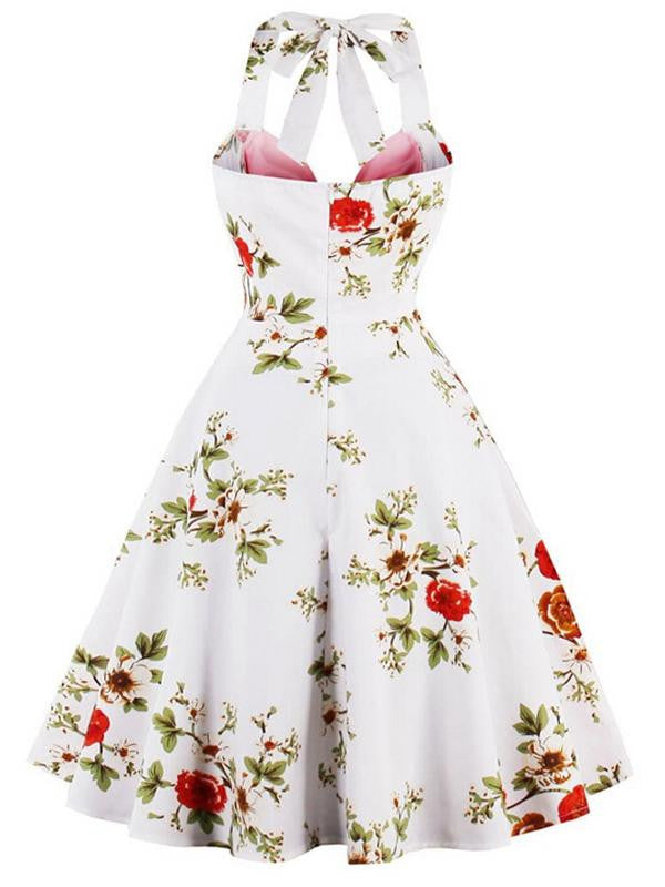 Robe Balançoire Année 50 Florale Rose à Licou 3