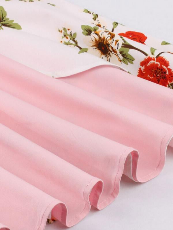 Robe Balançoire Année 50 Florale Rose à Licou 5