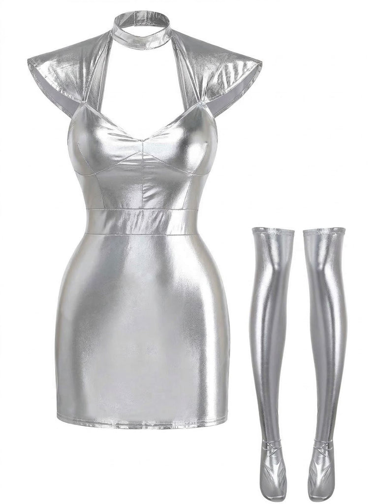 Ensemble Nuisette Florale à Bordure en Dentelle Caraco & Short années '60