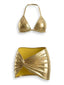 2PCS Ensemble bikini métallisé et paréo années 1980
