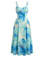 Robe Midi Bleu Florale à Bretelles Fines Années 1930