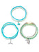 Three beaded bracelets with charms on a white background