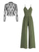 Ensemble deux pièces composé d'un haut en dentelle et d'une combinaison pantalon à jambes larges, dans un vert olive sophistiqué.