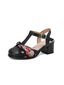 Sandales Mary Jane vintage bout rond et bride T nœud floral