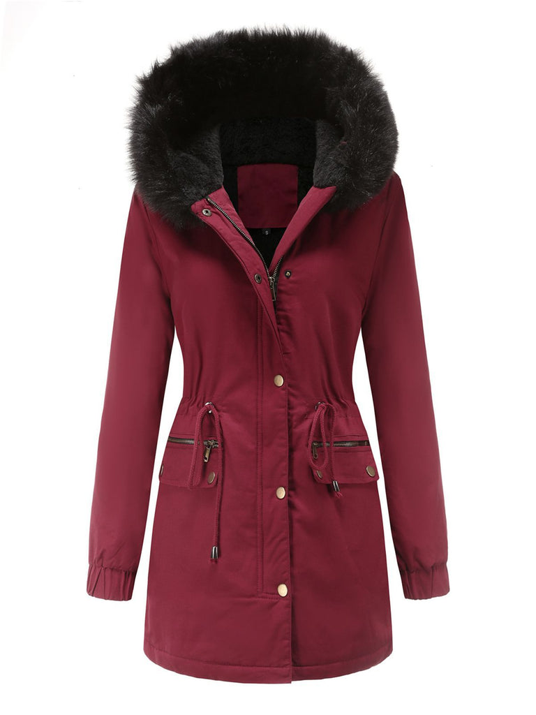 Manteau Années 50 Garnie de Fourrure Synthétique à Boucle