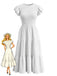 Robe Smockée à Volants Étagés et Manches Flottantes Blanche Années 1940