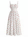Robe à Bretelles avec Fente Fraise Blanc Années 40