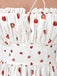 Robe à Bretelles avec Fente Fraise Blanc Années 40