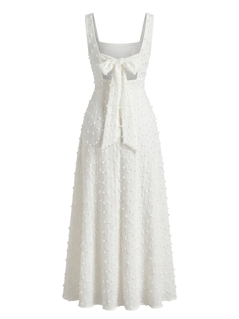 Robe Plumetis Texturée Col Carré Blanche Années 1930 3
