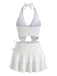 3PCS Blanc Uni Étoile de Mer Dos-Nu Maillot de Bain Années 1950 3