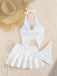 3PCS Blanc Uni Étoile de Mer Dos-Nu Maillot de Bain Années 1950 7