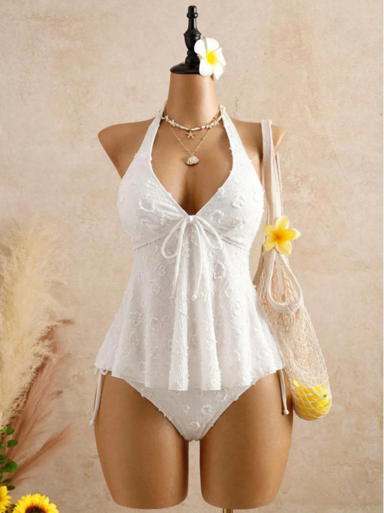 Texturé Floral Halter Profond V Ensemble Tankini Années 1950 13