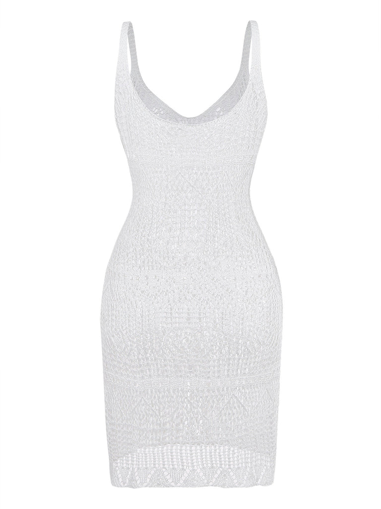 Ajouré U-Neck Side Slit Cache-Maillot Années 1980 2