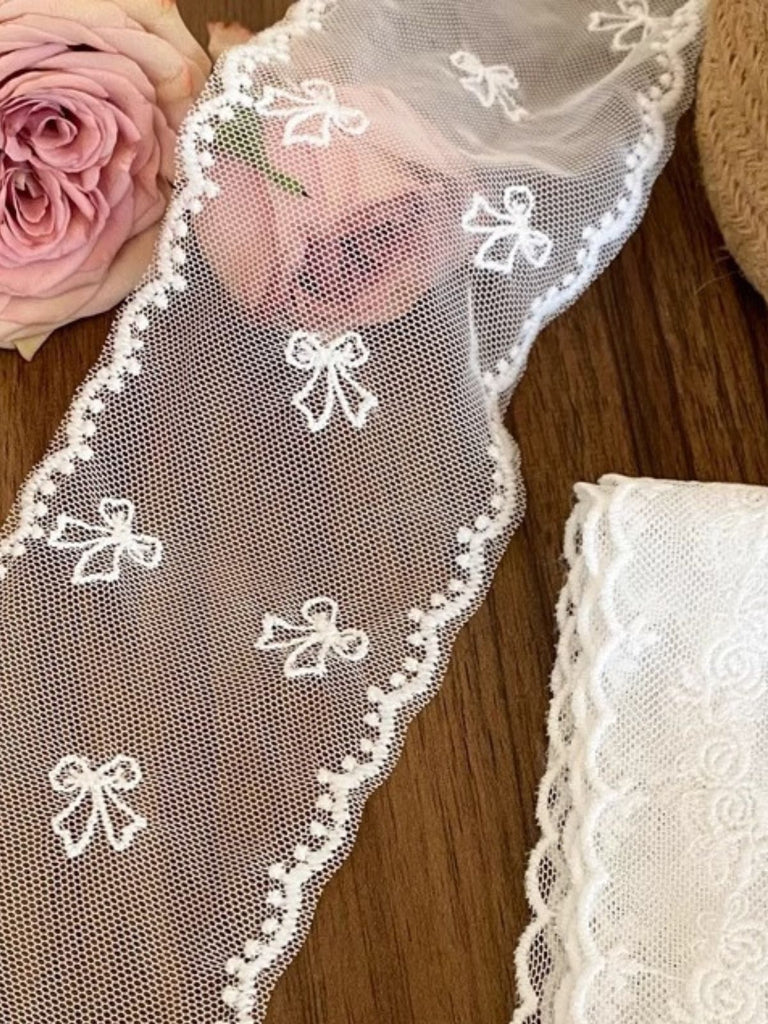 Foulard Dentelle Brodé Nœud Blanc 10
