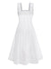 Front: White 1940s Solid Lace Patchwork Tie Front Dress, elegant vintage style, perfect for vintage fashion lovers