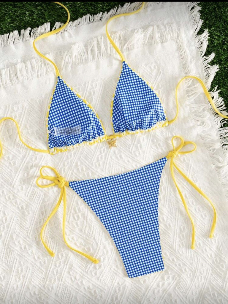 Ensemble Bikini Réversible Bicolore Jaune Années 80