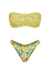 Front: Yellow 1970s Kiwi Print Bandeau Bikini Set, retro fashion design, perfect for vintage fashion lovers