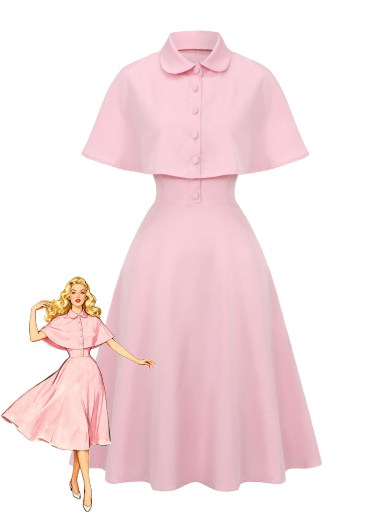 Robe capelet à revers uni des années 1950