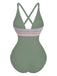 Maillot De Bain Une Pièce Col V Profond Ondulé Patchwork Année 1940