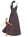 Robe marron à pois col en V et bretelles spaghetti années 1980