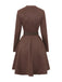 Robe marron manches longues col roulé court avec ceinture années 1970