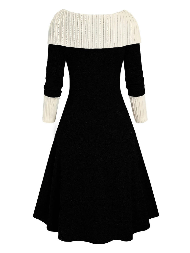 Robe à lacets et à épaules dénudées colorblock des années 1940