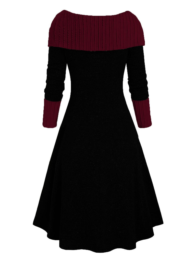 Robe à lacets et à épaules dénudées colorblock des années 1940