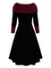 Robe à lacets et à épaules dénudées colorblock des années 1940