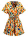 Combishort ceinturée multicolore col V et imprimé abstrait années 1980