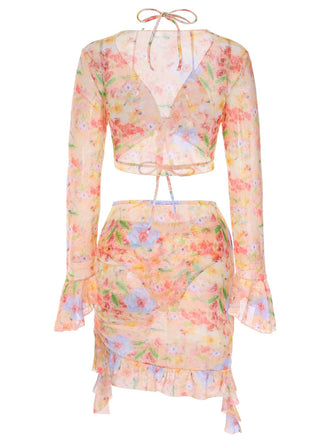 4PCS Maillot de Bain & Cache Maillots à lacets fleuris des années 1950