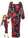Robe moulante fleurs style thé français épaules dénudées années 1960