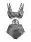 Ensemble bikini à lacets pied-de-poule noir des années 1930