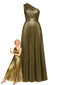 Robe de soirée plissée asymétrique dorée années 1980
