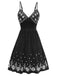 Robe noire bohème à fleurs brodées et nœud années 1970